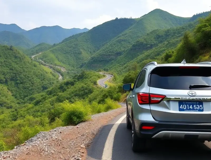 Self drive car rental for road trip in Northeast India - SUV on scenic mountain road
